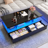 43-Inch Modern LED High Gloss Coffee Table With Storage Drawers