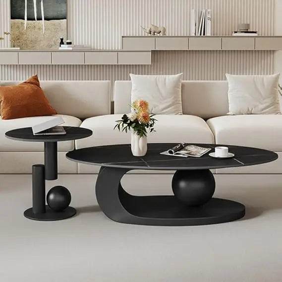 Modern Stone Coffee Table with Metal Base - Omega Lifestyles