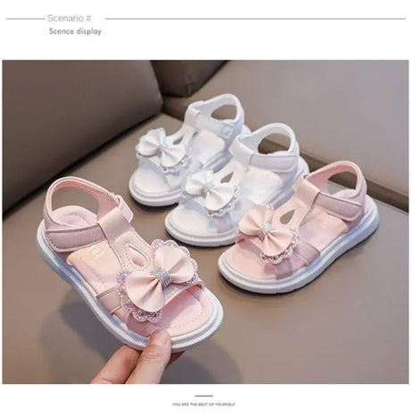 Girls Patent Leather Bow Soft Sole Sport Sandals - Omega Lifestyles