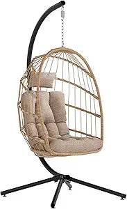 Ergonomic Wicker Hanging Egg Chair with Cushion - Omega Lifestyles