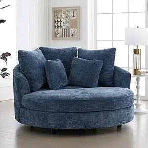 Oversized Round Barrel Chenille Fabric Accent Chair With Ottoman - Omega Lifestyles