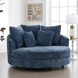 Oversized Round Barrel Chenille Fabric Accent Chair With Ottoman - Omega Lifestyles