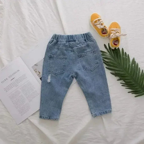 Kids Casual Elastic Waist Denim Ripped Jeans - Omega Lifestyles