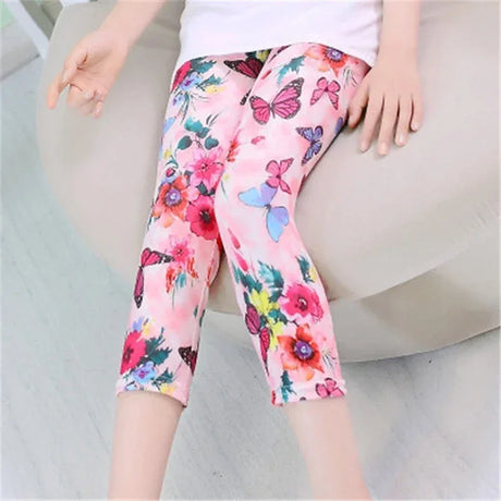 Girls Cotton Polyester Printed Calf-Length Slim Leggings - Omega Lifestyles