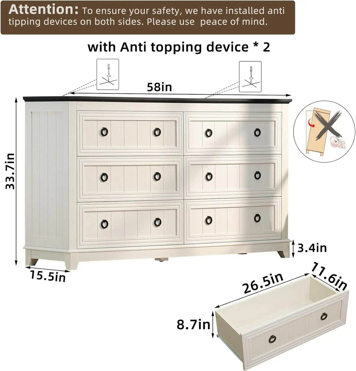 Farmhouse 3-Piece Dresser And Nightstand Set - Omega Lifestyles