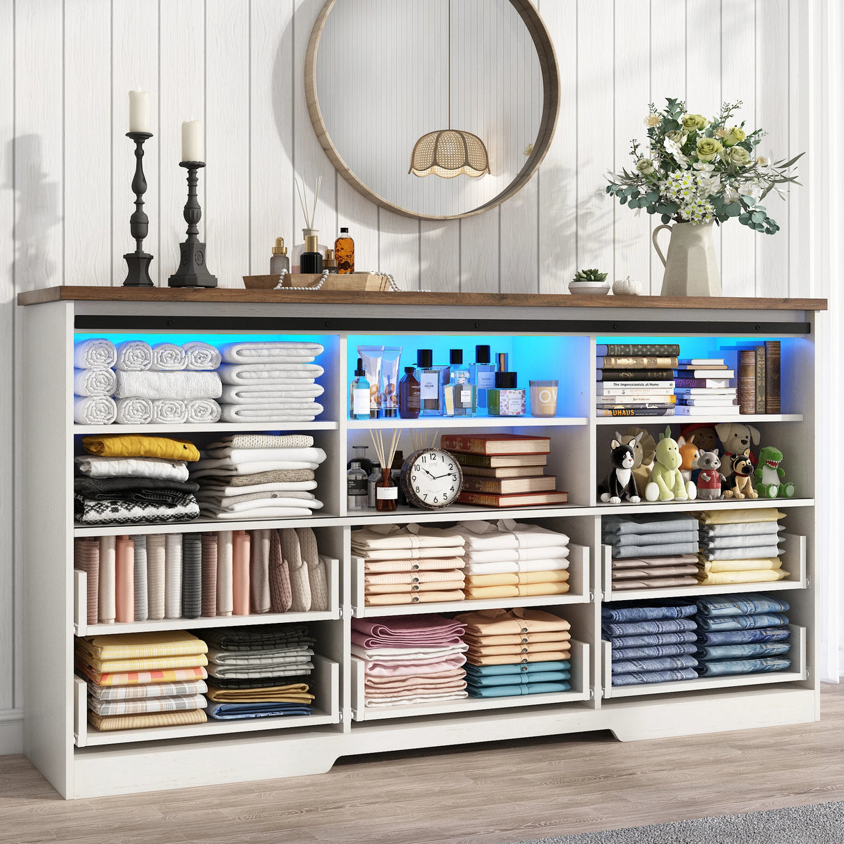 Farmhouse Wood Sideboard Buffet Cabinet With Charging Station