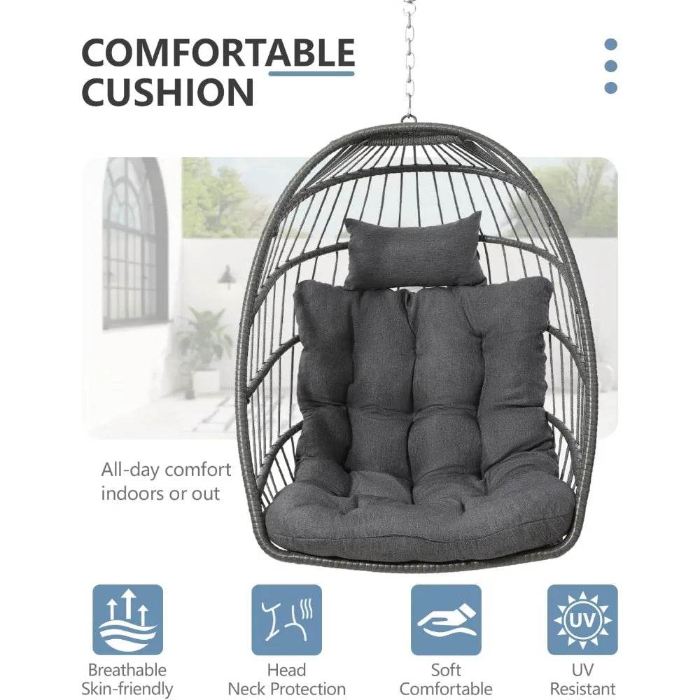 Ergonomic Wicker Hanging Egg Chair with Cushion - Omega Lifestyles
