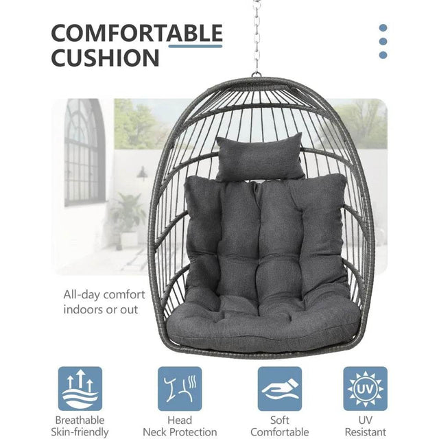 Ergonomic Wicker Hanging Egg Chair with Cushion - Omega Lifestyles