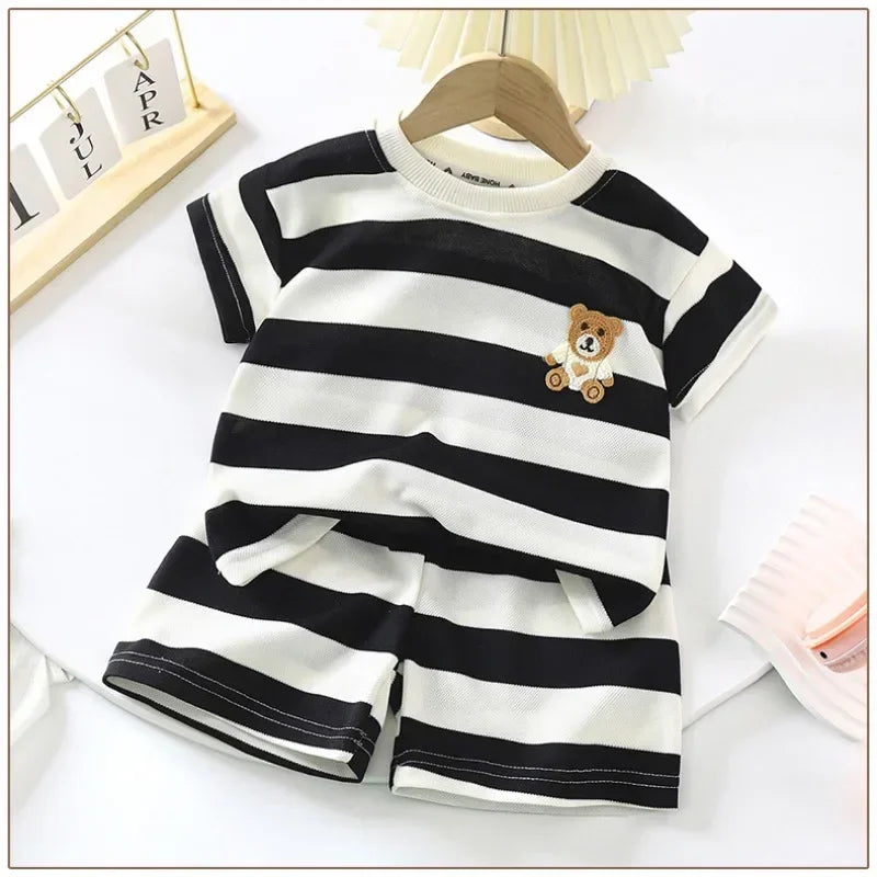 2-Piece Striped Polyester Toddler Summer Outfit Set