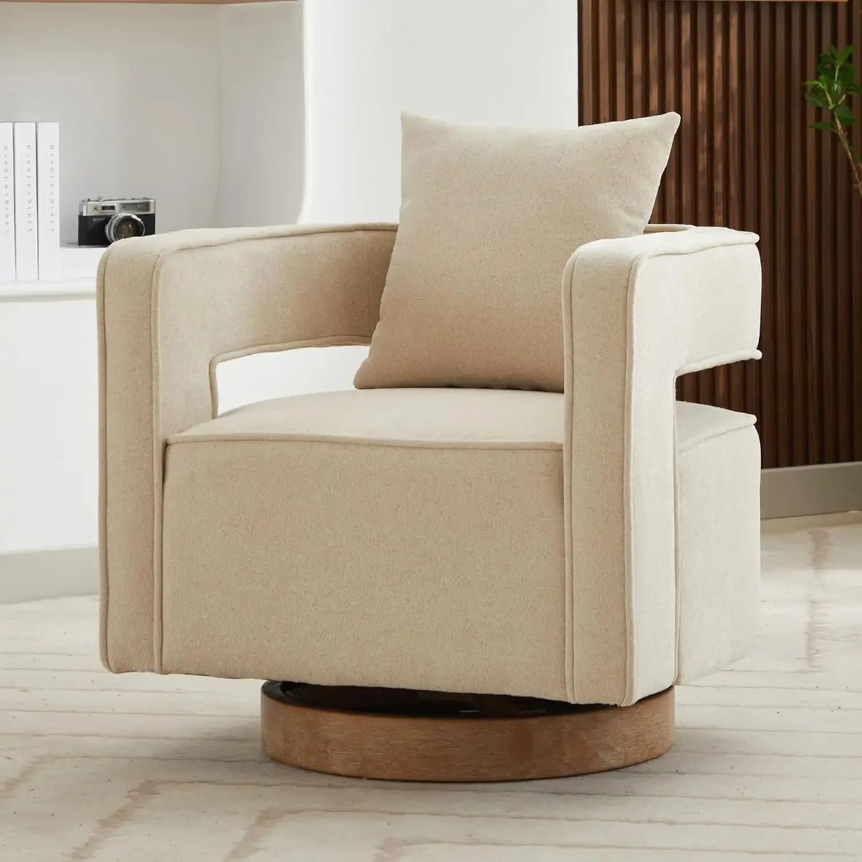 Boucle Upholstered Swivel Accent Chair With Pillow - Omega Lifestyles