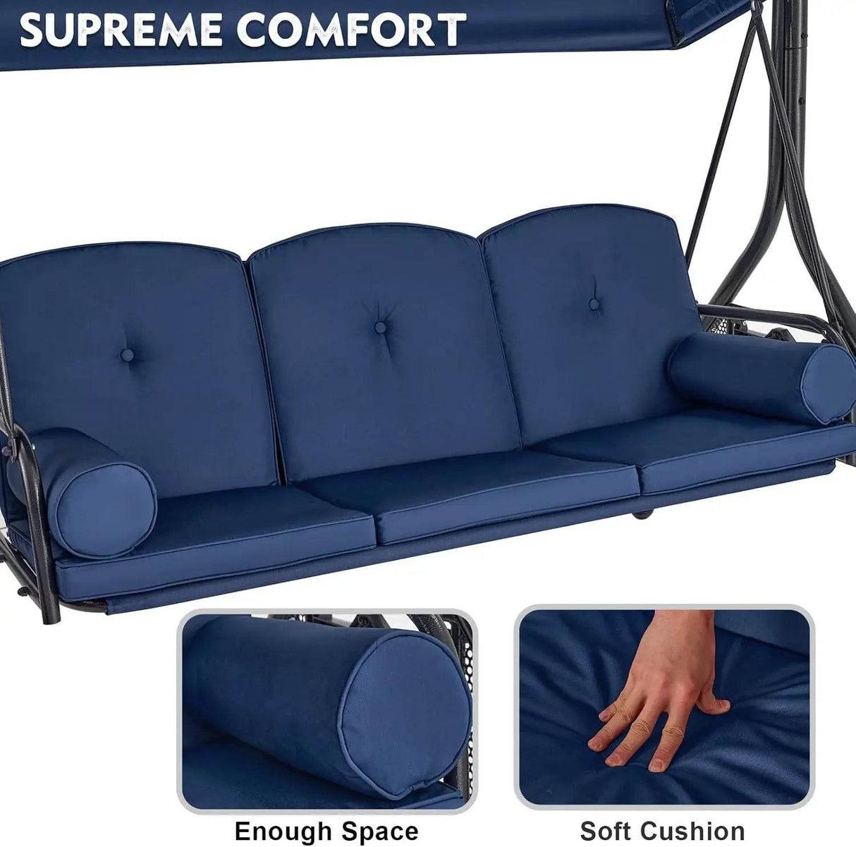 3-Seat Outdoor Porch Swing with Canopy - Omega Lifestyles