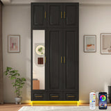 Modern 3-Door Engineered Wood Wardrobe With LED Lights