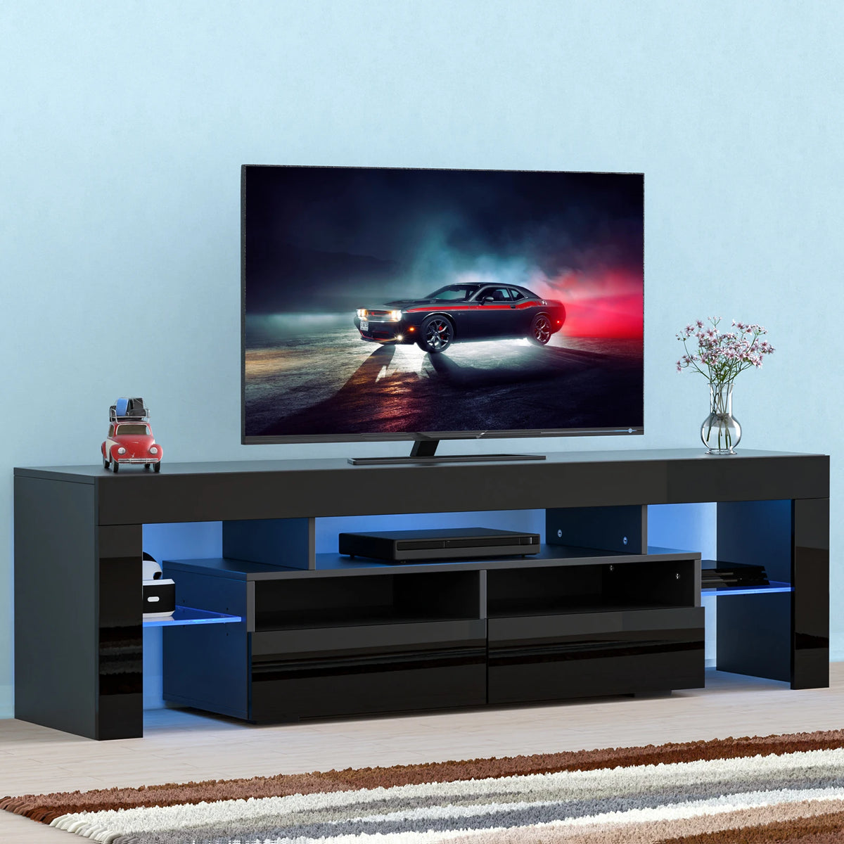 Modern 63-Inch Wooden TV Stand With RGB LED Lights
