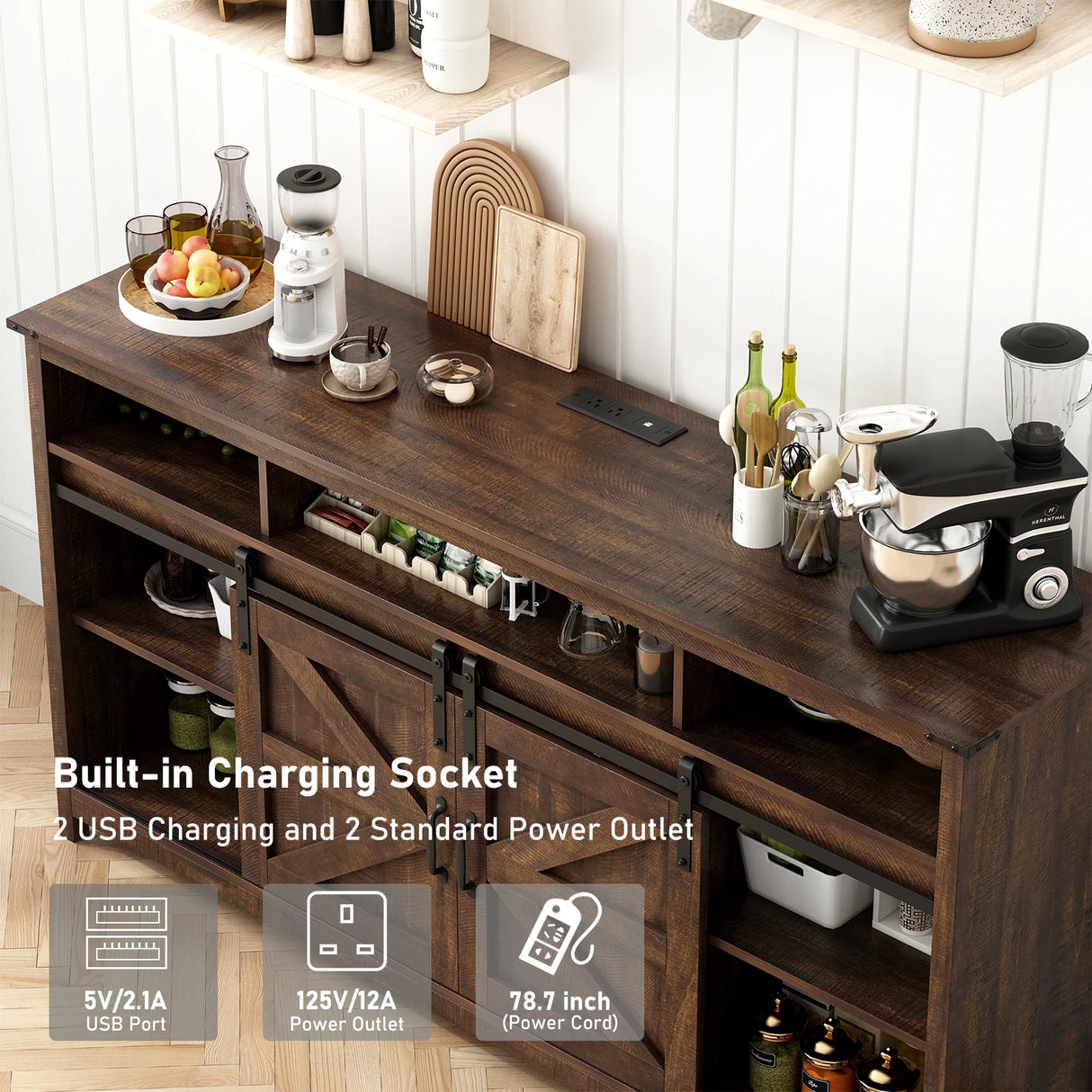 Farmhouse LED Wood Sliding Barn Door TV Stand