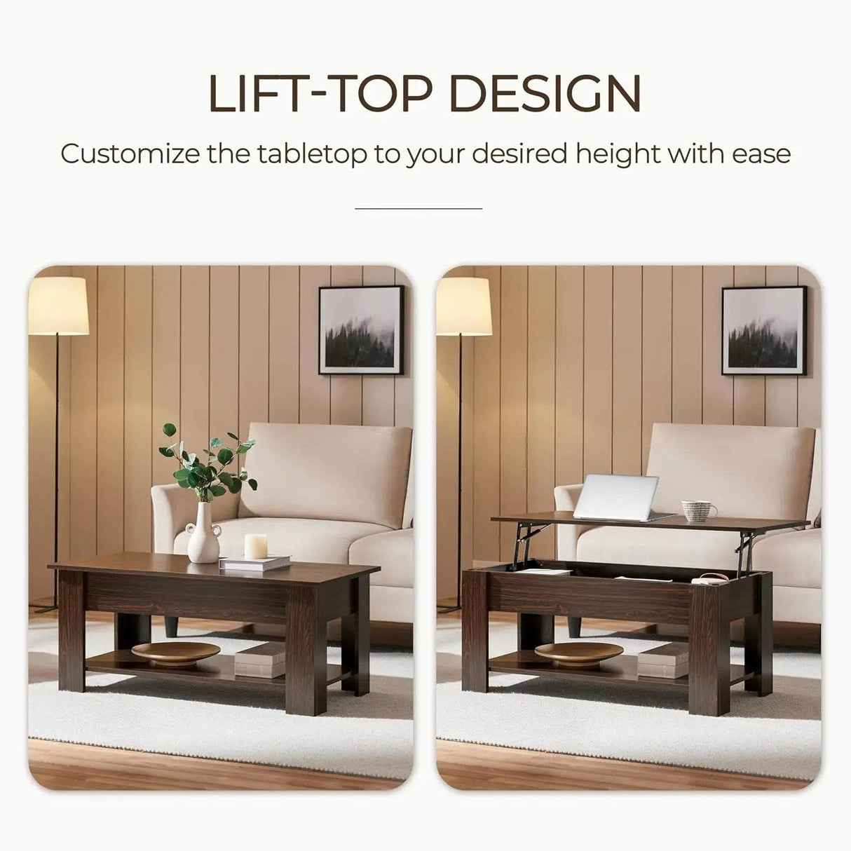Lift-Top Coffee Table with Storage Shelf - Omega Lifestyles