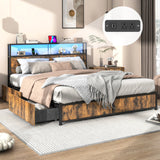 Queen LED Platform Bed Frame With Storage Drawers and USB Charging