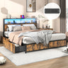 Queen LED Platform Bed Frame With Storage Drawers and USB Charging