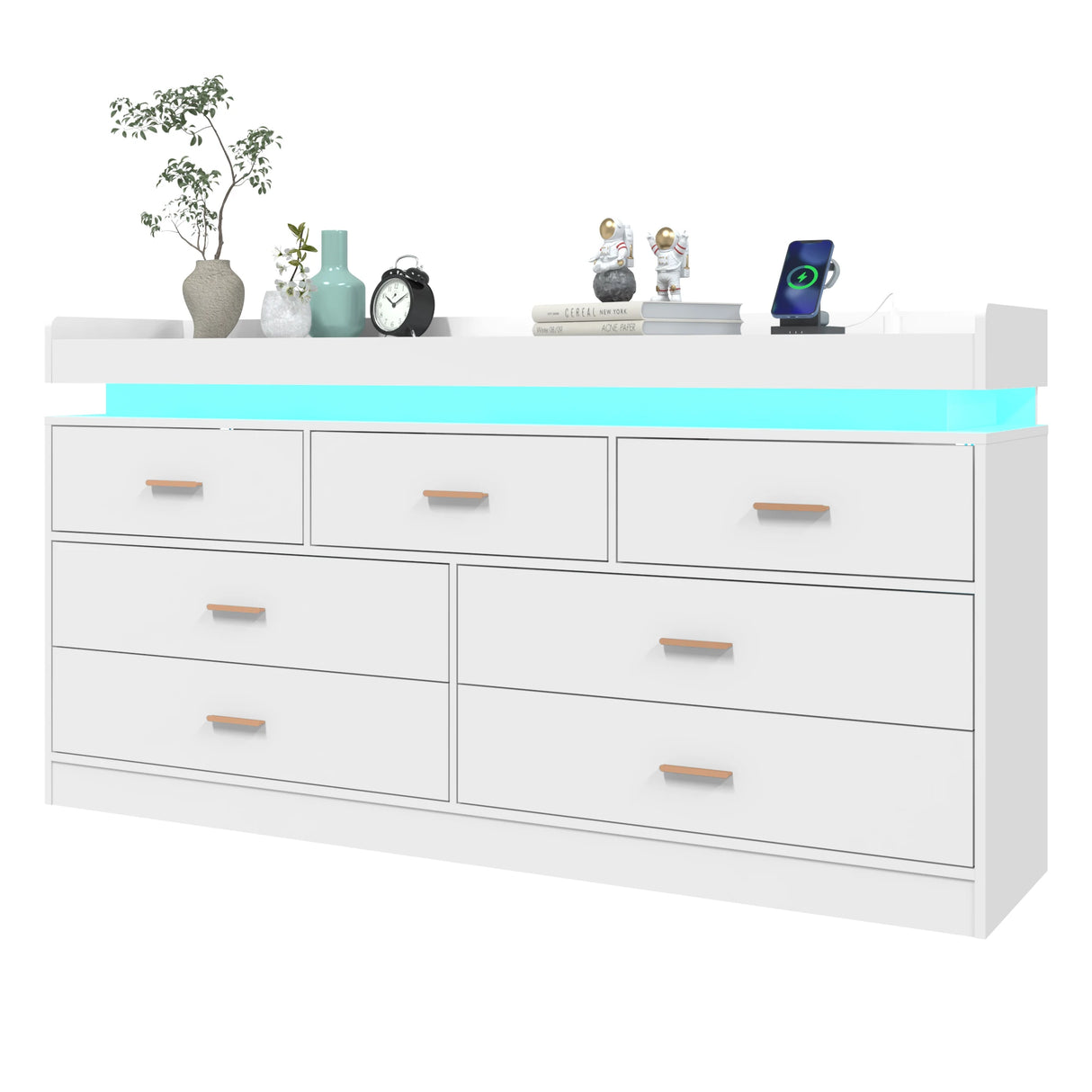 Modern 7-Drawer Wooden Dresser With LED Light
