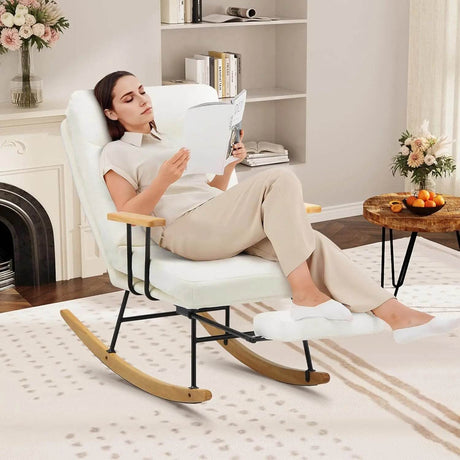 Adjustable Teddy Fabric Rocking Chair with Footrest - Omega Lifestyles