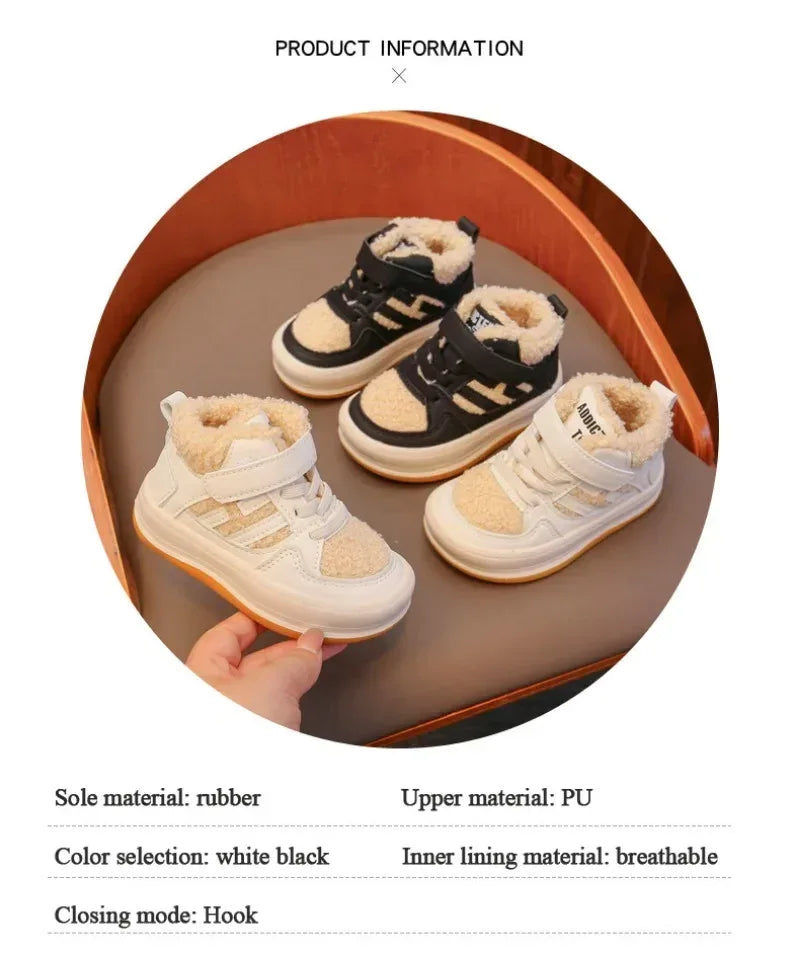 Children Plush Anti-Skid Cotton Leather Winter Sneakers - Omega Lifestyles