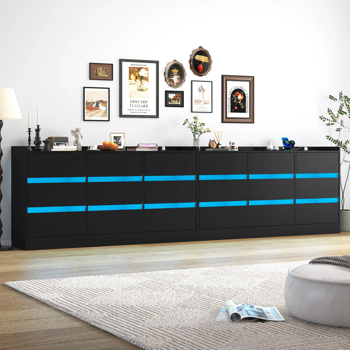 9-Drawer Wooden Dresser With LED Lights And Charging Station