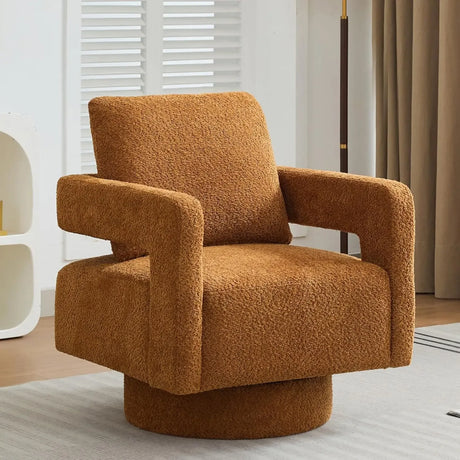 Boucle Upholstered Swivel Accent Chair With Pillow - Omega Lifestyles