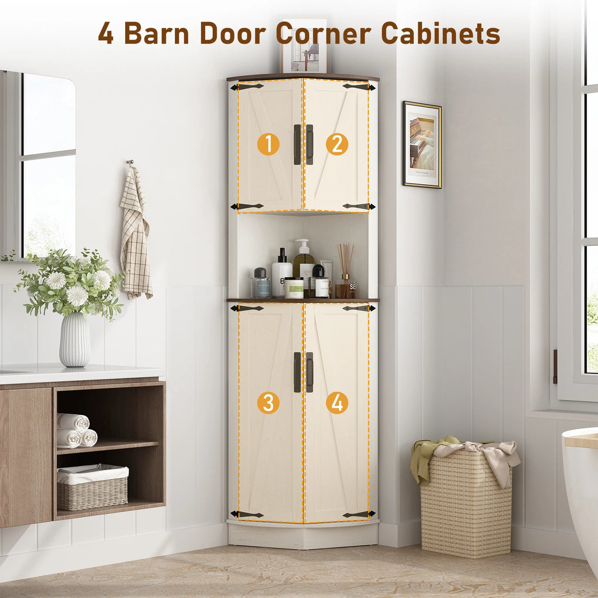 67.5-Inch Farmhouse Corner Cabinet With Adjustable Shelves