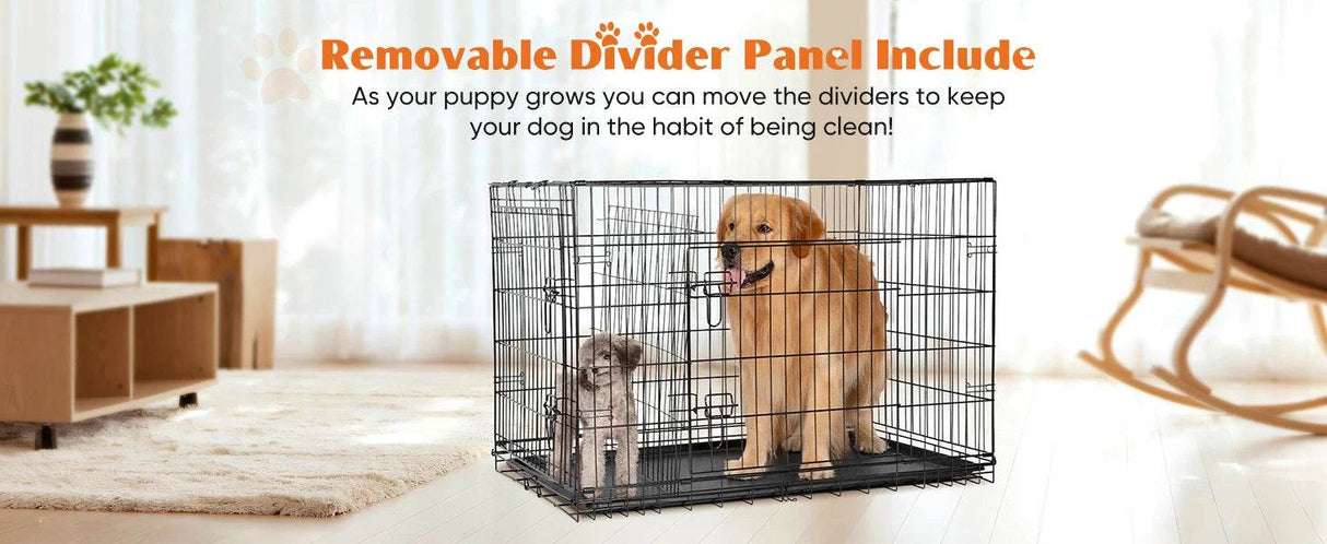 Foldable Double Door Metal Wire Dog Crate With Leak-Proof Tray - Sleep Galleria