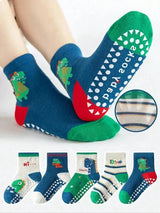 5-Pair Cartoon Dinosaur Kids Non-Slip Floor Socks - Omega Lifestyles