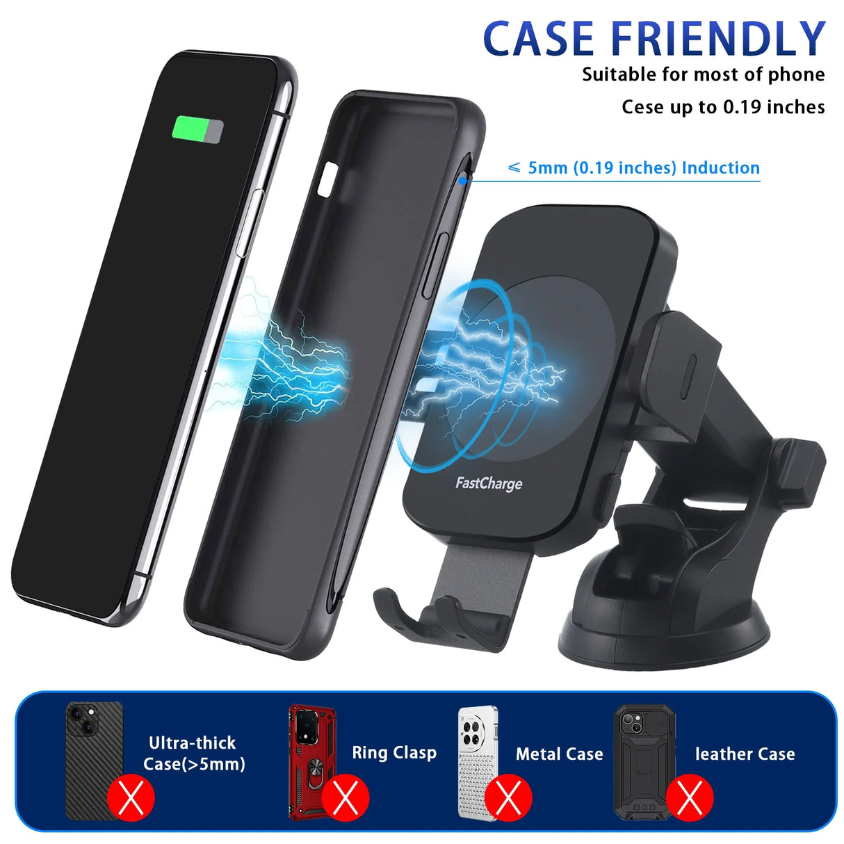 15W Fast Wireless Auto Clamping Car Charger Phone Holder