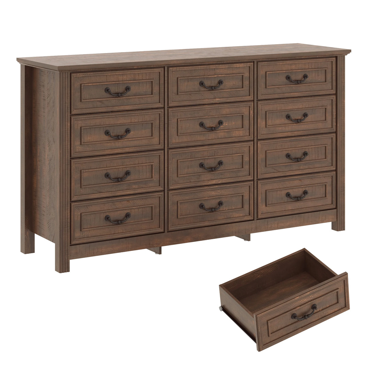Rustic Wooden 12-Drawer Large Bedroom Dresser Chest