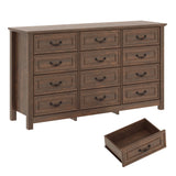 Rustic Wooden 12-Drawer Large Bedroom Dresser Chest