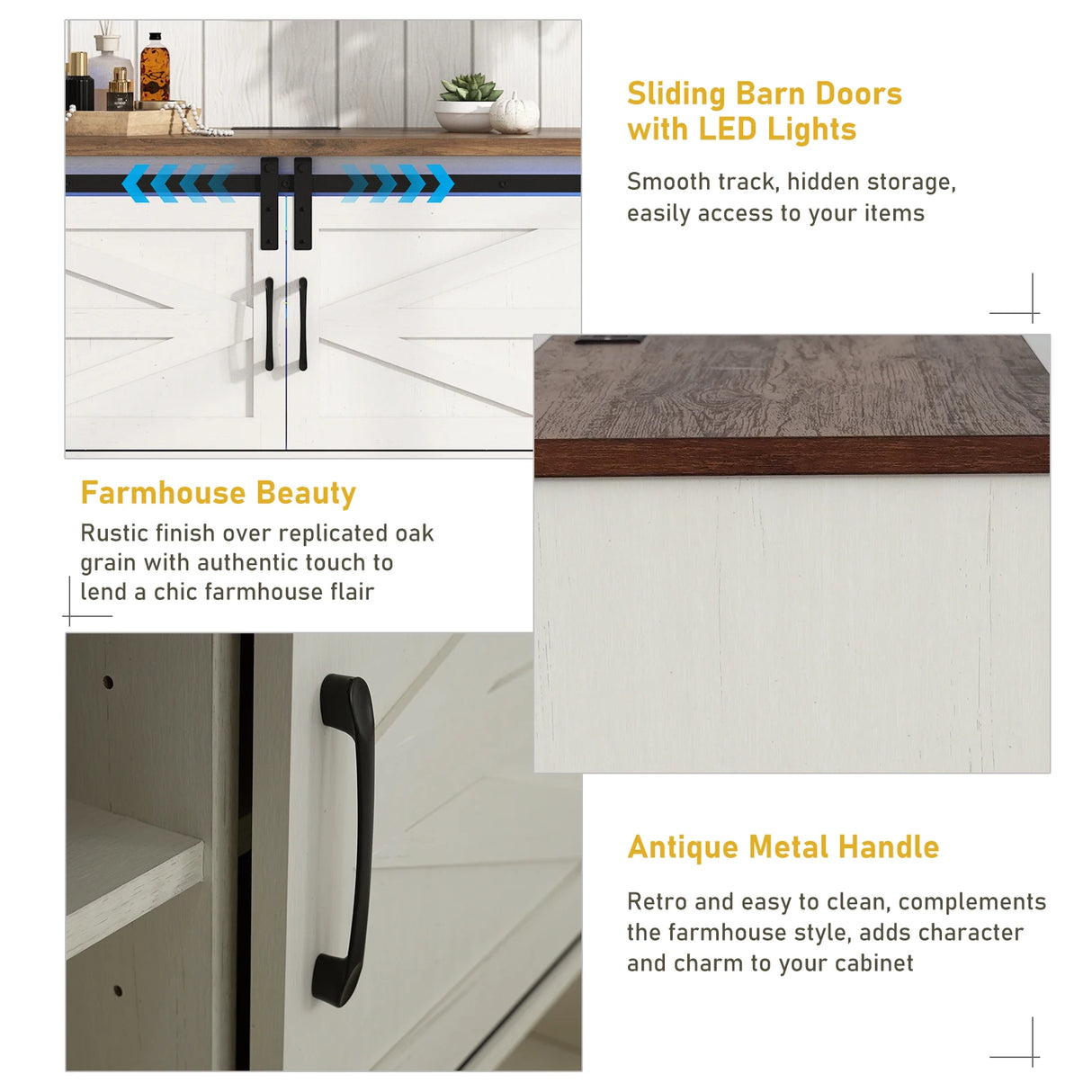 Farmhouse Wood Sideboard Buffet Cabinet With Charging Station