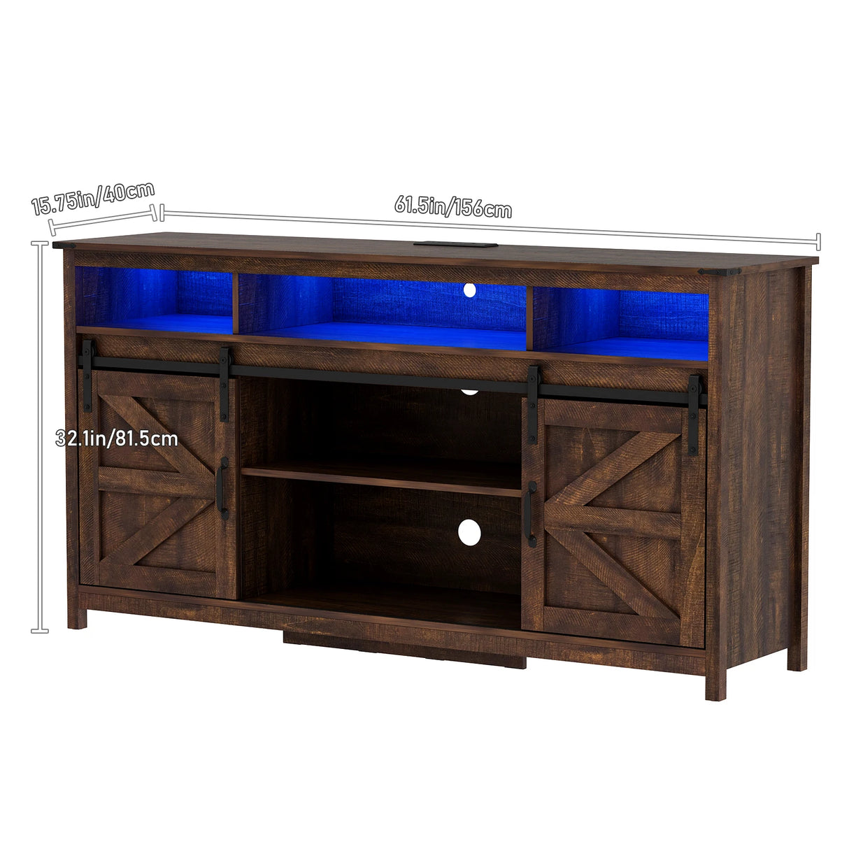 Farmhouse LED Wood Sliding Barn Door TV Stand