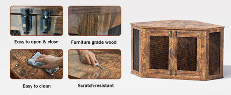 Retro Wooden Space-Saving Corner Pet Dog House - Omega Lifestyles