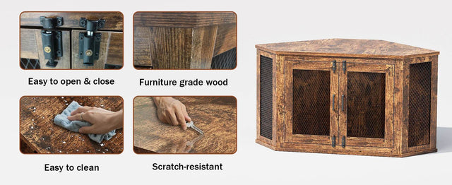 Retro Wooden Space-Saving Corner Pet Dog House - Omega Lifestyles