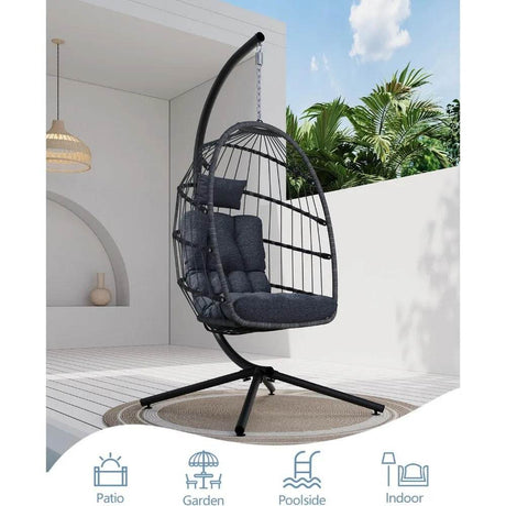 Ergonomic Wicker Hanging Egg Chair with Cushion - Omega Lifestyles