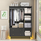 Modern Engineered Wood 3-Door Wardrobe Closet With Mirror