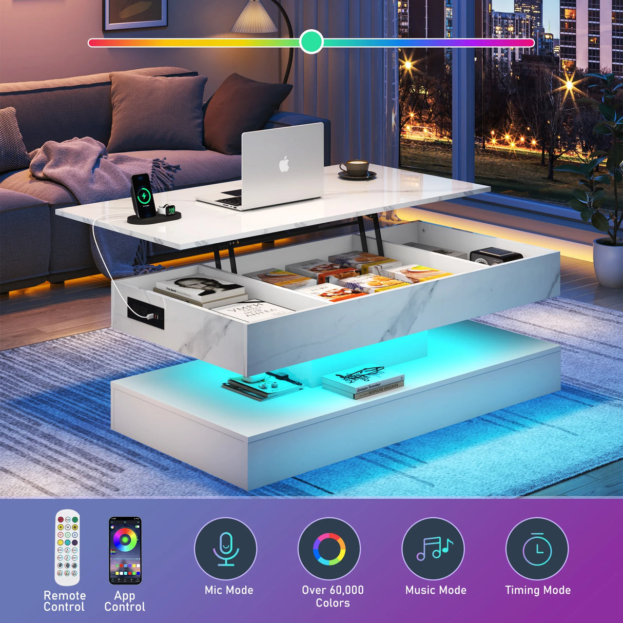 Modern LED Coffee Table With Storage And Lighting