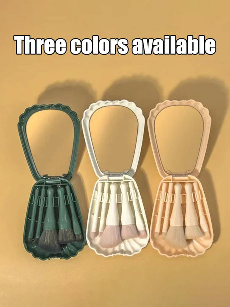 5-Piece Portable Soft Wool Fiber Makeup Brush Set With Mirror - Omega Lifestyles