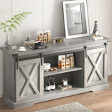 Farmhouse Wooden TV Stand With Sliding Barn Doors