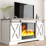 Farmhouse Wooden TV Stand With Sliding Barn Doors