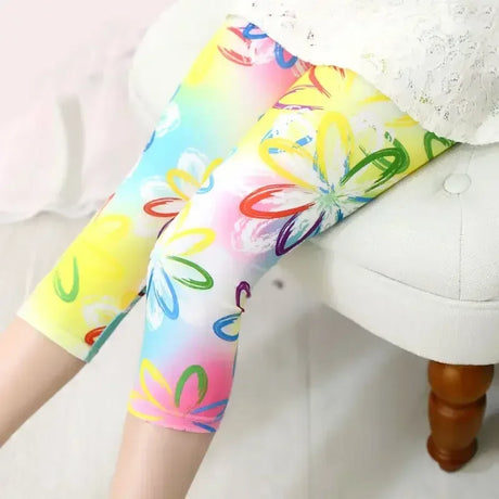 Girls Cotton Polyester Printed Calf-Length Slim Leggings - Omega Lifestyles