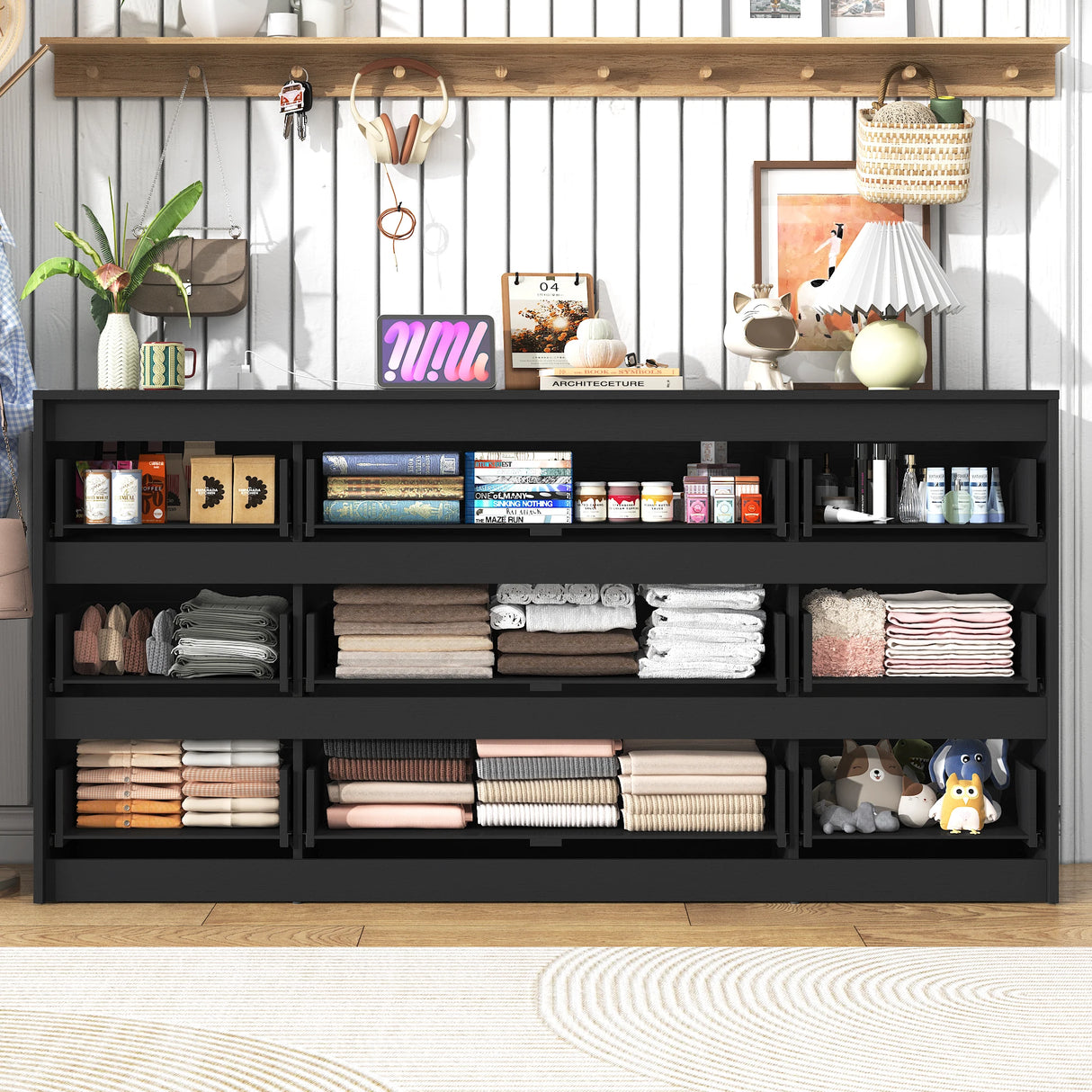 Modern 9 Drawer Engineered Wood Dresser With Charging Station