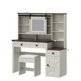 Farmhouse Makeup Vanity Desk With Mirror Lights Stool