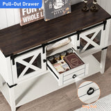 Antique Wood Farmhouse Entryway Table With Sliding Barn Doors