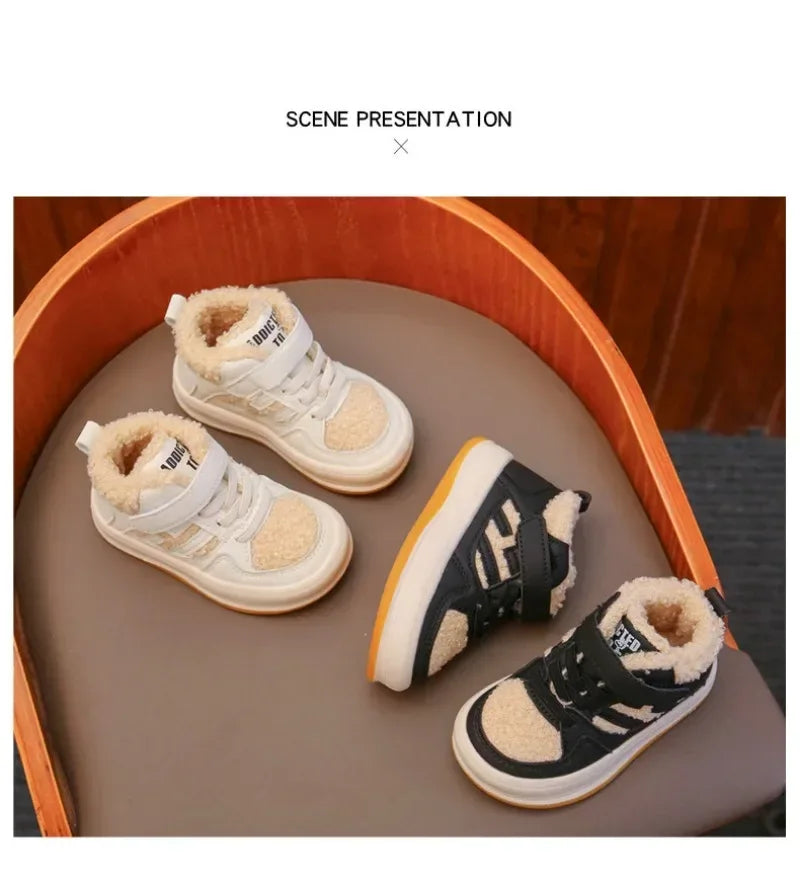 Children Plush Anti-Skid Cotton Leather Winter Sneakers - Omega Lifestyles