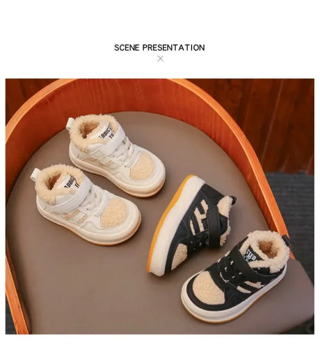 Children Plush Anti-Skid Cotton Leather Winter Sneakers - Omega Lifestyles