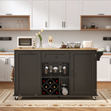 Rolling Wood Kitchen Island Cart With Drop Leaf Countertop