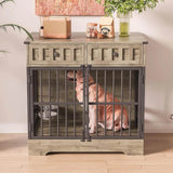 Indoor Wooden Dog Crate Furniture With Adjustable Feeder - Omega Lifestyles